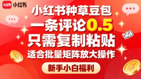 小红书种草豆包，一条评论0.5，只需复制粘贴，适合批量矩阵放大操作，新手小白福利-心思维创富网_网上创业教程_网络创业项目