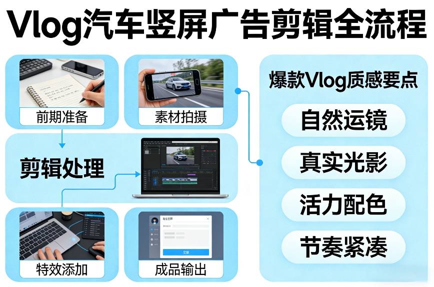 Vlog感觉汽车竖屏广告剪辑脚本全流程，拿捏爆款Vlog质感-心思维创富网_网上创业教程_网络创业项目