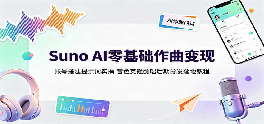 Suno AI零基础作曲变现：账号搭建提示词实操，音色克隆翻唱后期分发落地教程-心思维创富网_网上创业教程_网络创业项目