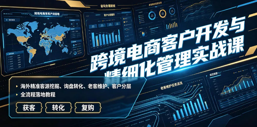 跨境电商客户开发与精细化管理实战课｜海外精准客源挖掘、询盘转化、老客维护、客户分层全流程落地教程-心思维创富网_网上创业教程_网络创业项目