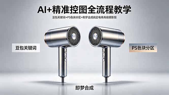 AI+精准控图全流程教学 豆包关键词+PS色块分区+即梦合成搞定电商高级摄影图-心思维创富网_网上创业教程_网络创业项目