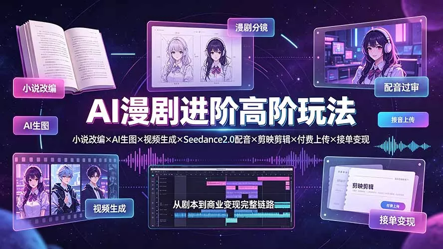 AI漫剧进阶高阶玩法：小说改编×AI生图×视频生成×Seedance2.0配音×剪映剪辑×付费上传×接单变现-心思维创富网_网上创业教程_网络创业项目