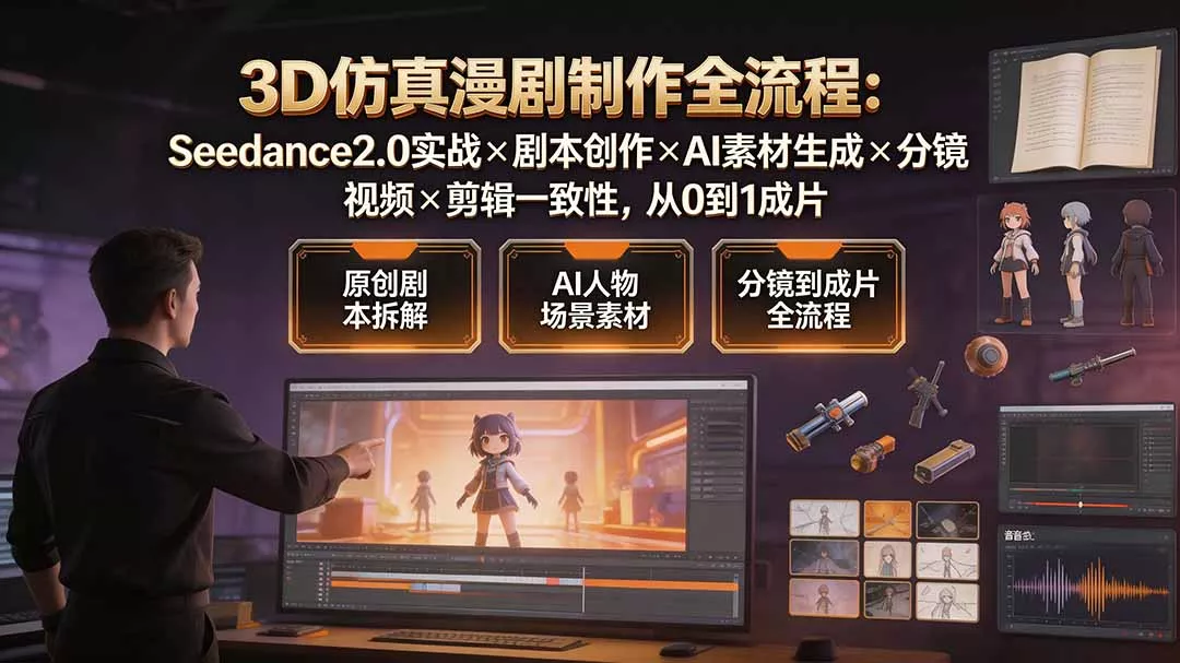 3D仿真漫剧制作全流程：Seedance2.0实战×剧本创作×AI素材生成×分镜视频×剪辑一致性，从0到1成片-心思维创富网_网上创业教程_网络创业项目
