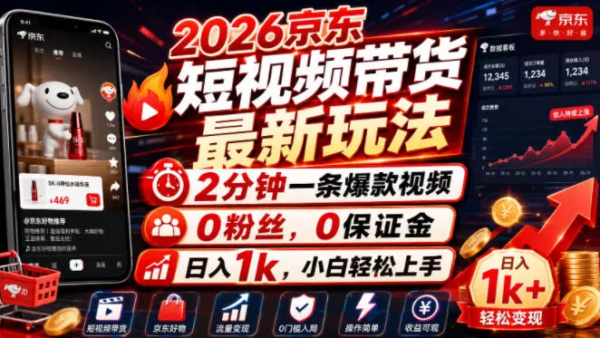 2026京东短视频带货最新玩法，2分钟一条爆款视频，0粉丝，0保证金，日入1k，小白轻松上手【揭秘】-心思维创富网_网上创业教程_网络创业项目