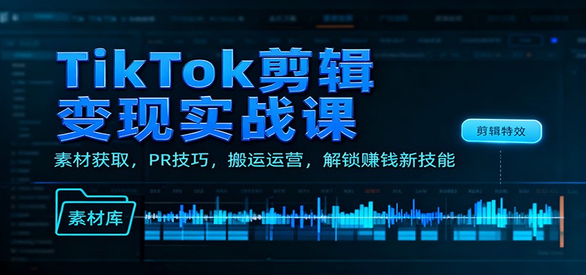 TikTok剪辑变现实战课：素材获取，PR技巧，搬运运营，解锁赚钱新技能-心思维创富网_网上创业教程_网络创业项目