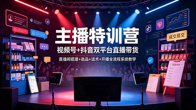 主播特训营：视频号+抖音双平台直播带货，直播间搭建+选品+话术+开播全流程系统教学-心思维创富网_网上创业教程_网络创业项目
