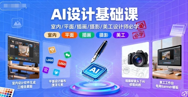 AI设计基础课，室内、平面、插画、摄影、美工设计师必学的-心思维创富网_网上创业教程_网络创业项目
