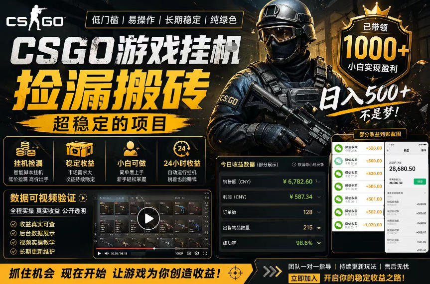 CSGO游戏搬砖，全自动挂G，不需要玩游戏，手机操作日入300+，解放双手【揭秘】-心思维创富网_网上创业教程_网络创业项目