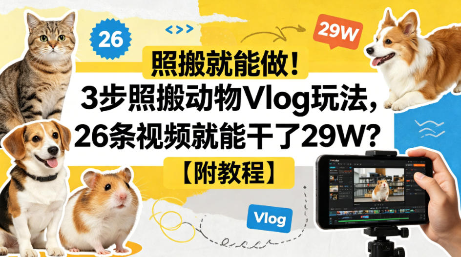 照搬就能做！3步照搬动物Vlog玩法，26条视频就能干了29W？【附教程】【赠coze一键生成工作流】-心思维创富网_网上创业教程_网络创业项目