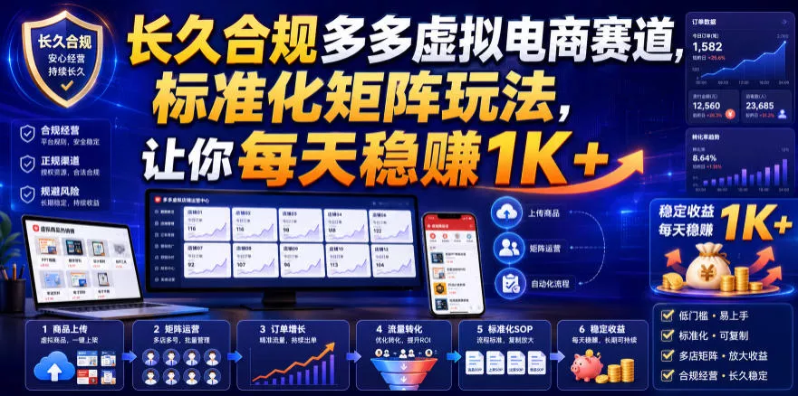 长久合规多多虚拟电商赛道，标准化矩阵玩法，让你每天稳賺1K+【揭秘】-心思维创富网_网上创业教程_网络创业项目