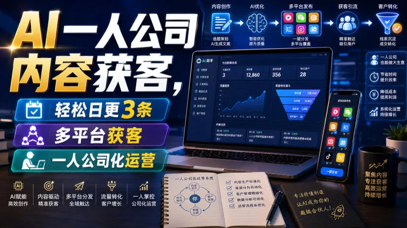 AI一人公司内容获客，轻松日更3条，多平台获客，一人公司化运营-心思维创富网_网上创业教程_网络创业项目
