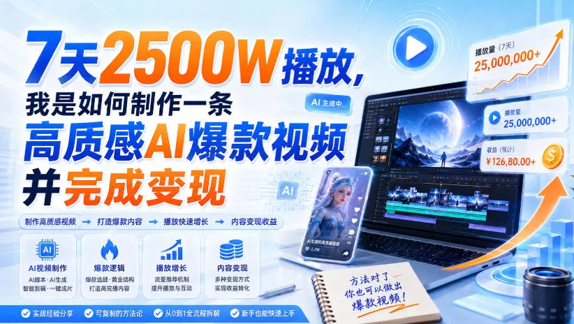 7天2500W播放，我是如何制作一条高质感AI爆款视频并完成变现-心思维创富网_网上创业教程_网络创业项目