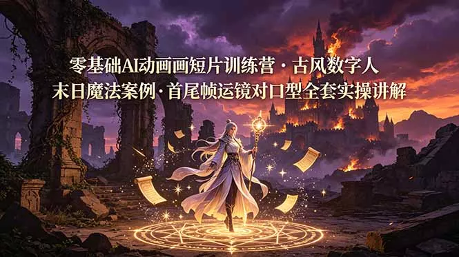 零基础AI动画短片训练营，古风数字人末日魔法案例，首尾帧运镜对口型全套实操讲解-心思维创富网_网上创业教程_网络创业项目