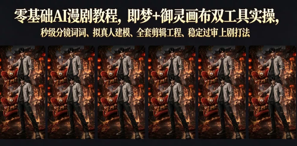 零基础AI漫剧教程，即梦+御灵画布双工具实操，秒级分镜提示词、拟真人建模、全套剪辑工程、稳定过审上剧打法-心思维创富网_网上创业教程_网络创业项目