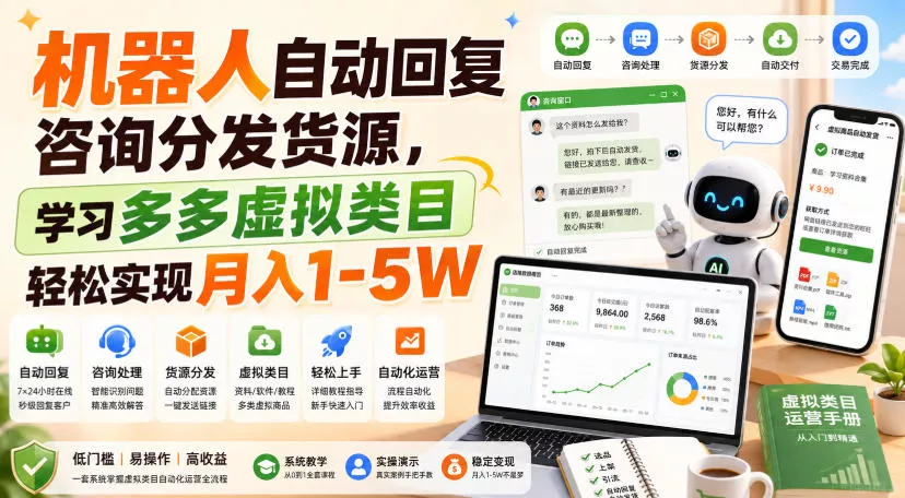 机器人自动回复咨询分发货源，学习多多虚拟类目轻松实现月入1-5W【揭秘】-心思维创富网_网上创业教程_网络创业项目