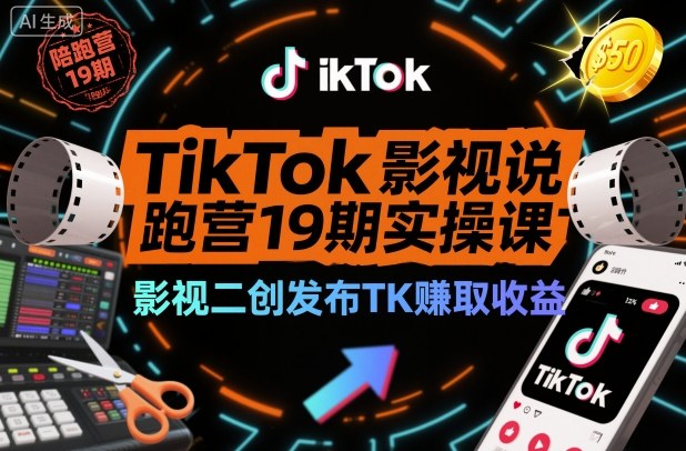 TikTok影视解说陪跑营19期实操课，影视二创发布TK賺取收益，万播收益50美金(更新)-心思维创富网_网上创业教程_网络创业项目