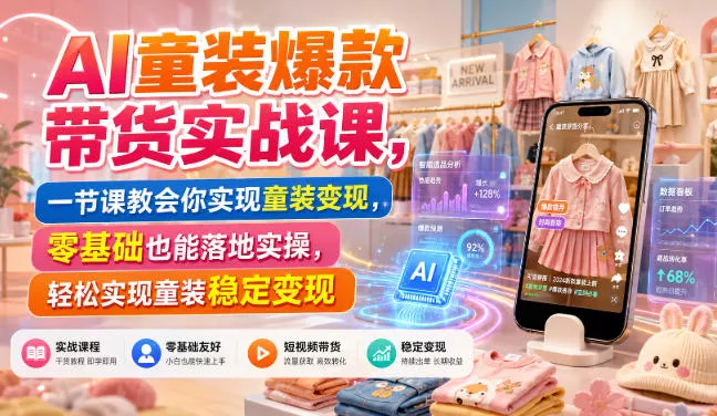 AI童装爆款带货实战课，一节课教会你实现童装变现，零基础也能落地实操-心思维创富网_网上创业教程_网络创业项目