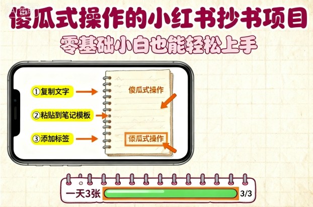 傻瓜式操作的小红书抄书项目，会复制粘贴就行，零基础小白也能一天3张-心思维创富网_网上创业教程_网络创业项目