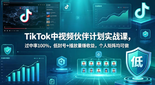 TikTok中视频伙伴计划实战课，过中率100%，低封号+播放量賺收益，个人矩阵均可做-心思维创富网_网上创业教程_网络创业项目