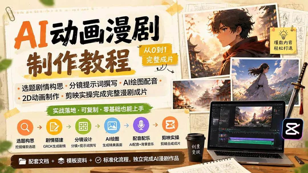 AI动画漫剧制作教程｜选题剧情构思·分镜提示词撰写·AI绘图配音·2D动画制作·剪映实操完成完整漫剧成片-心思维创富网_网上创业教程_网络创业项目