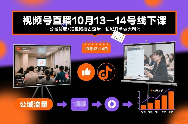 视频号直播10月13-14号线下课，公域付费+短视频抢占流量，私域升单做大利消-心思维创富网_网上创业教程_网络创业项目