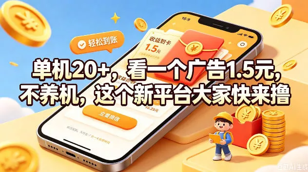 单机20+，看一个广告1.5米，不养机，这个新平台大家快来撸【揭秘】-心思维创富网_网上创业教程_网络创业项目