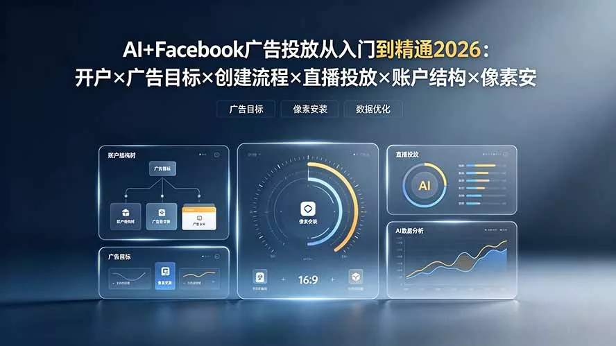 AI+Facebook广告投放从入门到精通2026：开户×广告目标×创建流程×直播投放×账户结构×像素安装×AI赋能-心思维创富网_网上创业教程_网络创业项目