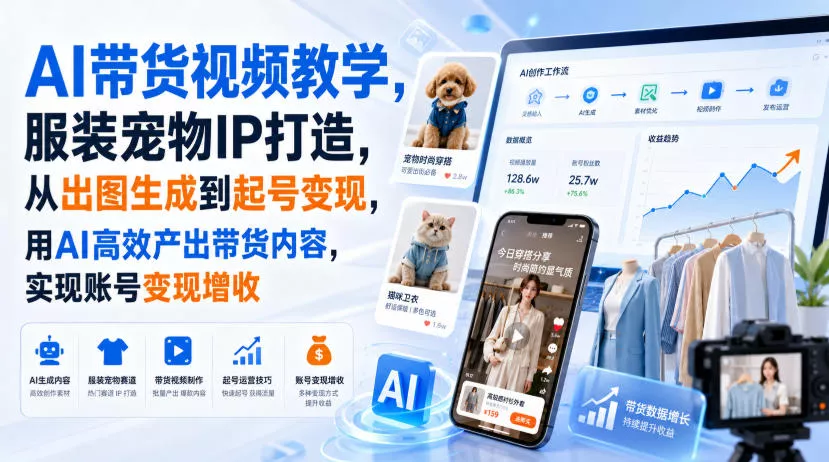 AI带货视频教学，服装宠物IP打造，从出图生成到起号变现，用AI高效产出带货内容，实现账号变现增收-心思维创富网_网上创业教程_网络创业项目