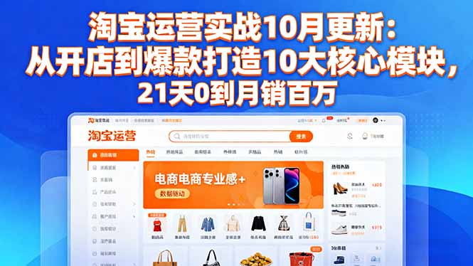 淘宝运营实战10月更新：从开店到爆款打造10大核心模块，21天0到月销百万-心思维创富网_网上创业教程_网络创业项目