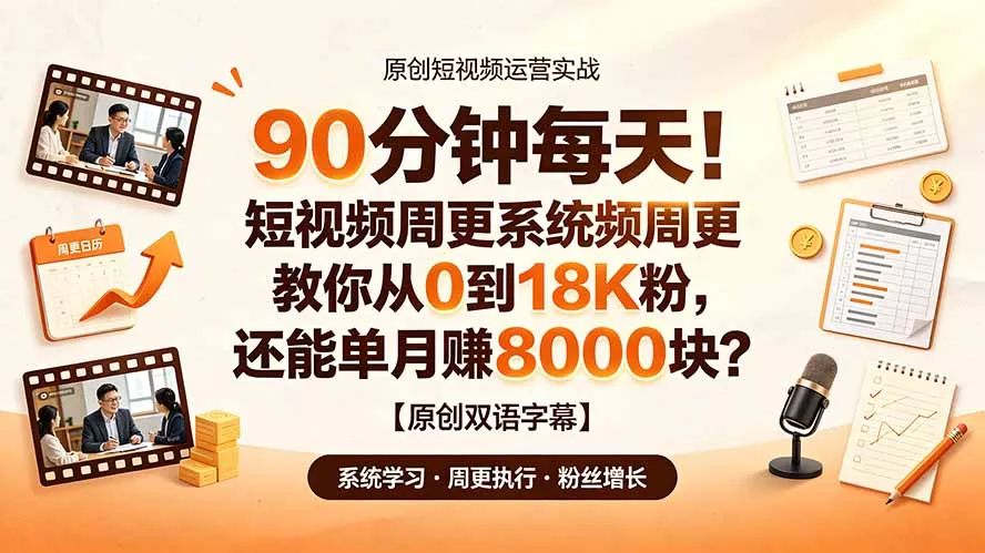 90 分钟每天！短视频周更系统教你从 0 到 18K 粉，还能单月赚 8000 块？【原创双语字幕】-心思维创富网_网上创业教程_网络创业项目