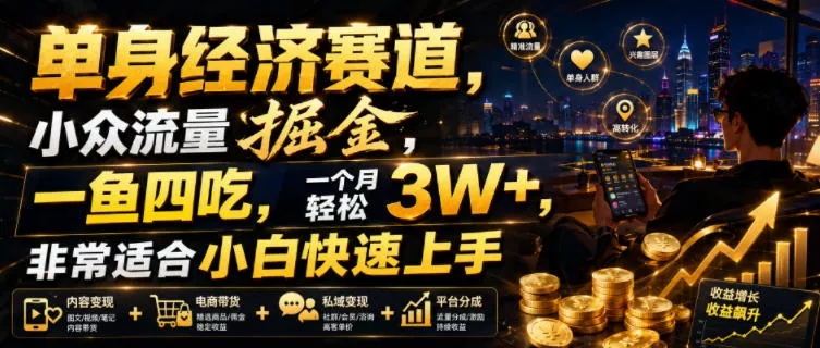 单身经济赛道，小众流量掘金，一鱼四吃，一个月轻松3W+，非常适合小白快速上手【揭秘】-心思维创富网_网上创业教程_网络创业项目