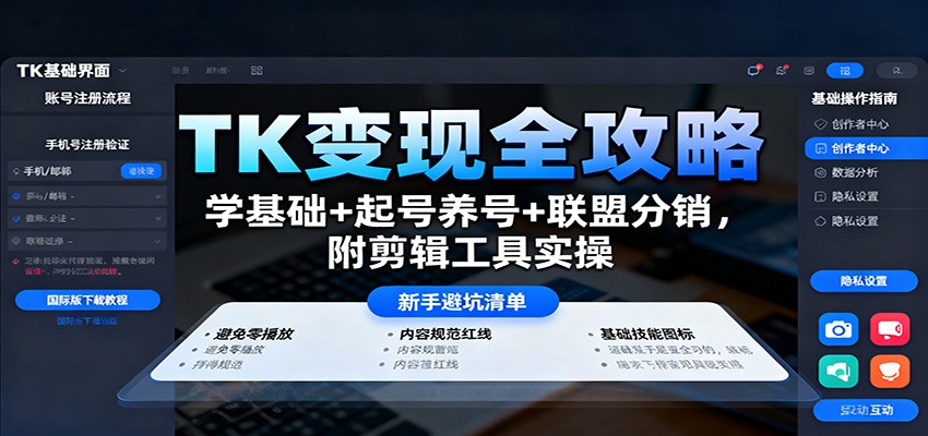 TK变现全攻略：学基础+起号养号+联盟分销，附剪辑工具实操-心思维创富网_网上创业教程_网络创业项目