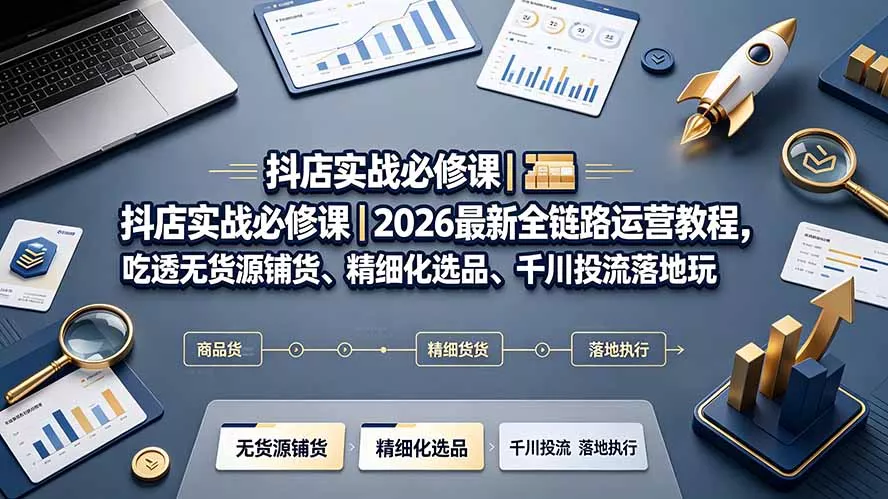 抖店实战必修课｜2026最新全链路运营教程，吃透无货源铺货、精细化选品、千川投流落地玩法-心思维创富网_网上创业教程_网络创业项目