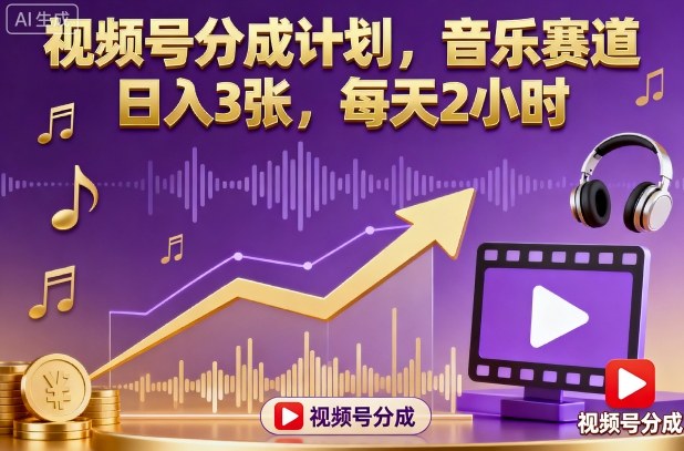 视频号分成计划，音乐赛道，日入3张，每天2小时-心思维创富网_网上创业教程_网络创业项目