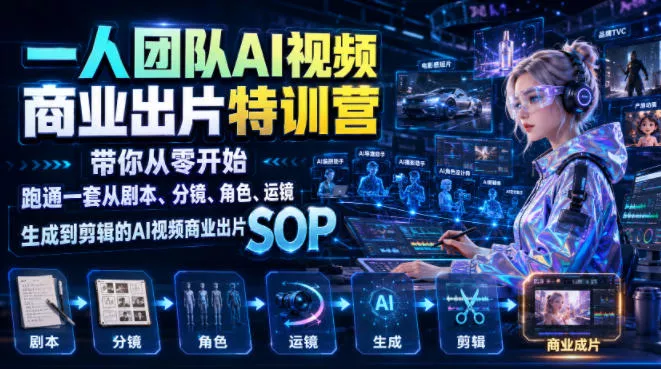 一人团队AI视频商业出片实战课：带你从零开始跑通一套从剧本、分镜、角色、运镜、生成到剪辑的AI视频商业出片SOP-心思维创富网_网上创业教程_网络创业项目