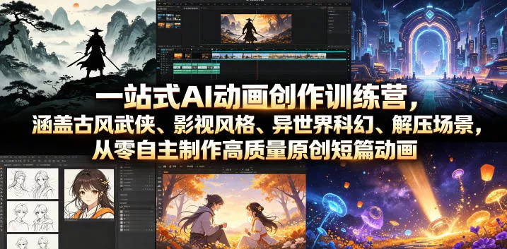 一站式AI动画创作训练营，涵盖古风武侠、影视风格、异世界科幻、解压场景，从零自主制作高质量原创短篇动画-心思维创富网_网上创业教程_网络创业项目
