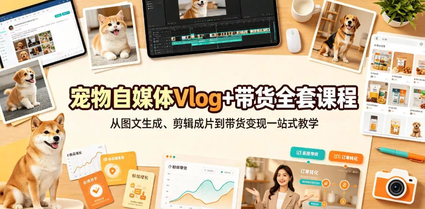 宠物自媒体Vlog+带货全套课程｜从图文生成、剪辑成片到带货变现一站式教学-心思维创富网_网上创业教程_网络创业项目