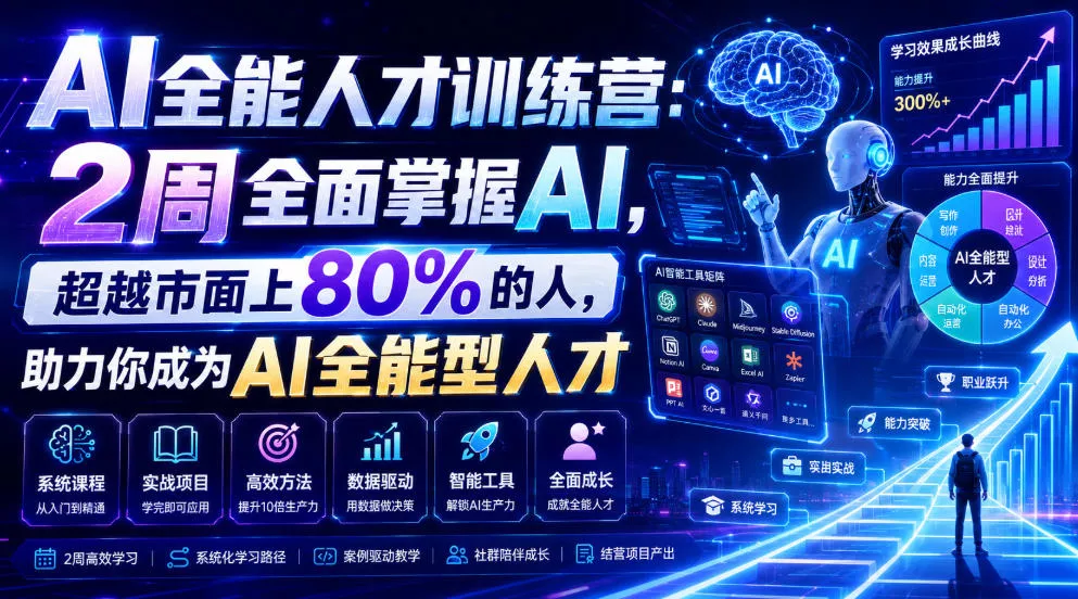AI全能人才训练营：2周全面掌握AI，超越市面上80%的人，助力你成为AI全能型人才-心思维创富网_网上创业教程_网络创业项目