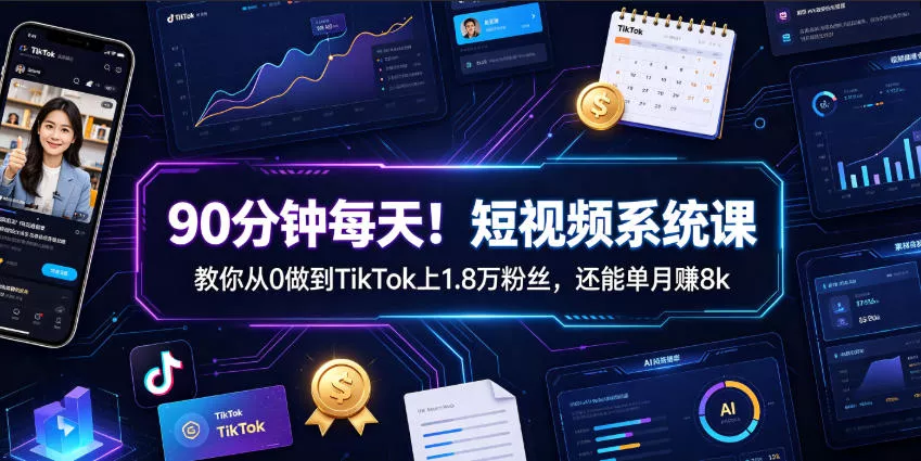 90分钟每天！短视频系统课教你从0做到TikTok上1.8万粉丝，还能单月賺8k【原创双语字幕】-心思维创富网_网上创业教程_网络创业项目