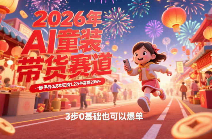 AI童装新春带货赛道，一部手机0成本狂销1.2万件喜提20W+，3步0基础也可以爆单-心思维创富网_网上创业教程_网络创业项目