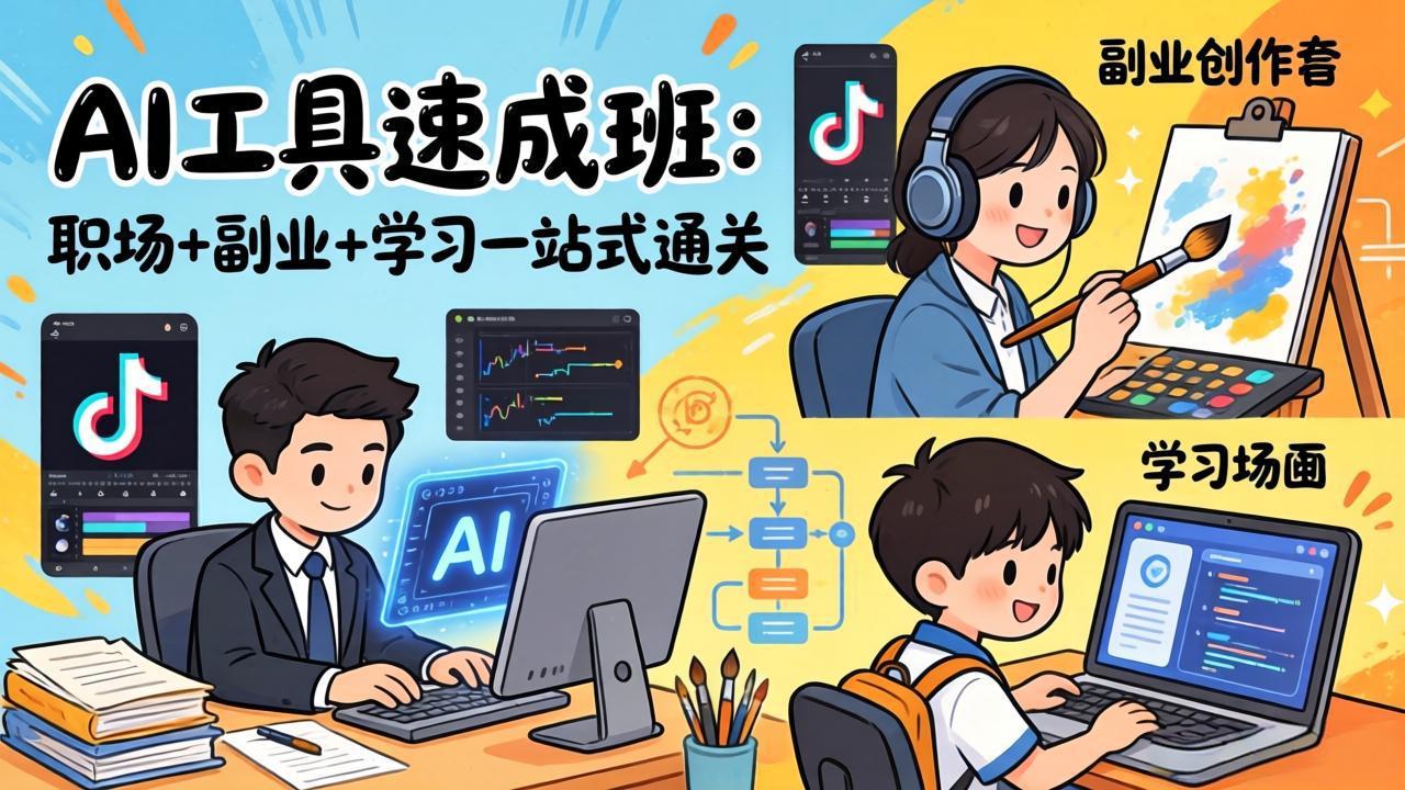 AI工具速成班：职场+副业+学习一站式通关，20+爆款类型+剪映技巧+抖音算法，0基础快速上手-心思维创富网_网上创业教程_网络创业项目