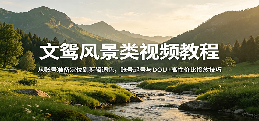 文鸳风景类视频教程：从账号准备定位到剪辑调色，账号起号与DOU+高性价比投放技巧-心思维创富网_网上创业教程_网络创业项目