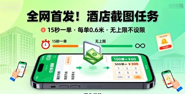 全网首发！酒店截图任务，15秒一单，每单0.6米，任务无上限不设限，矩阵操作单日3张到手【揭秘】-心思维创富网_网上创业教程_网络创业项目