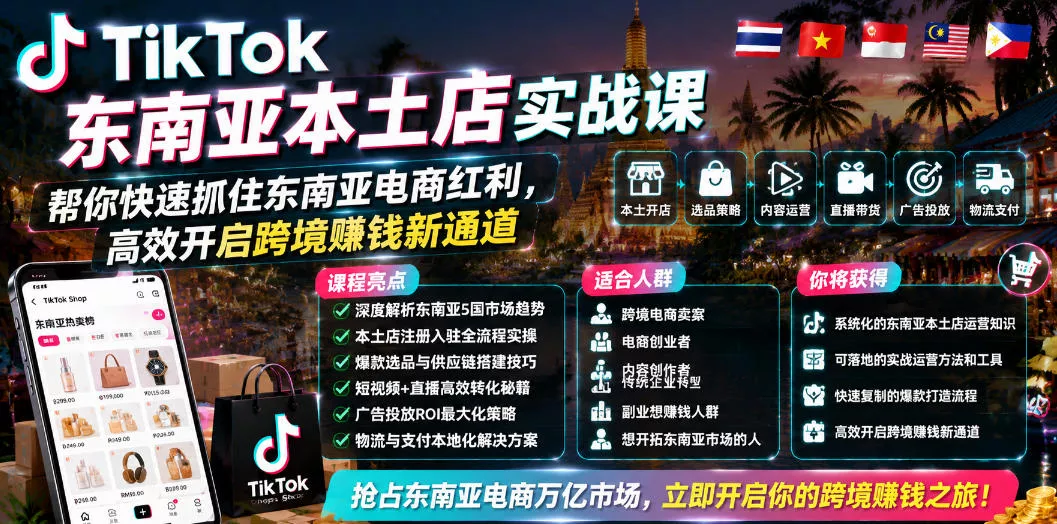 TikTok东南亚本土店实战课，帮你快速抓住东南亚电商红利，高效开启跨境賺钱新通道-心思维创富网_网上创业教程_网络创业项目