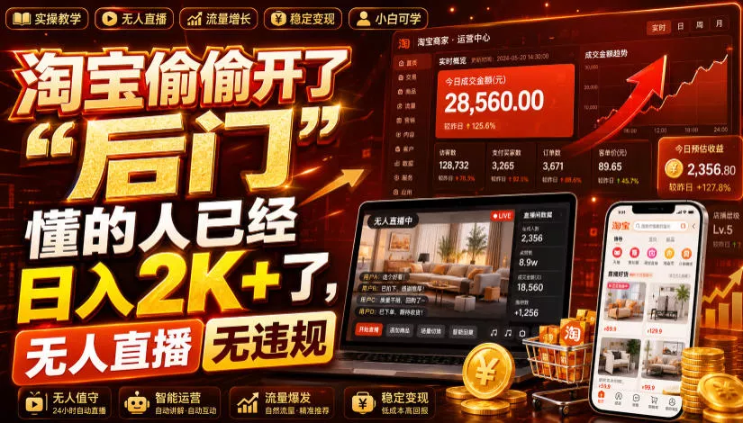 淘宝偷偷开了“后门”，懂的人已经日入2K+了，无人直播无违规，一台电脑=一家24小时营业的线上门店【揭秘】-心思维创富网_网上创业教程_网络创业项目