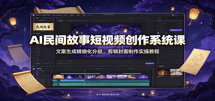 AI民间故事短视频创作系统课：文案生成精细化分段，剪辑封面制作实操教程-心思维创富网_网上创业教程_网络创业项目
