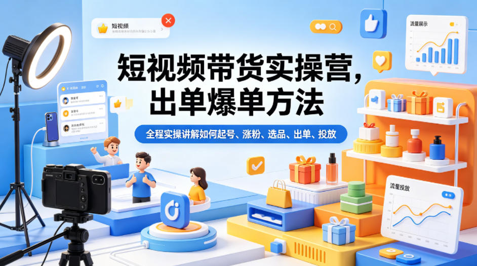 短视频带货实操营，出单爆单方法，全程实操讲解如何起号、涨粉、选品、出单、投放-心思维创富网_网上创业教程_网络创业项目