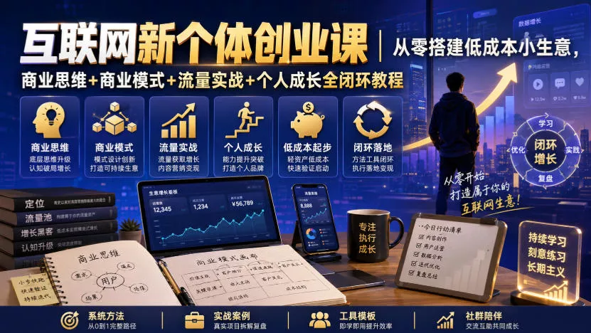 互联网新个体创业课｜从零搭建低成本小生意，商业思维+商业模式+流量实战+个人成长全闭环教程-心思维创富网_网上创业教程_网络创业项目