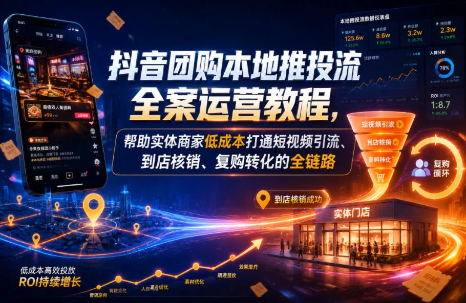 抖音团购本地推投流全案运营教程，帮助实体商家低成本打通短视频引流、到店核销、复购转化的全链路-心思维创富网_网上创业教程_网络创业项目