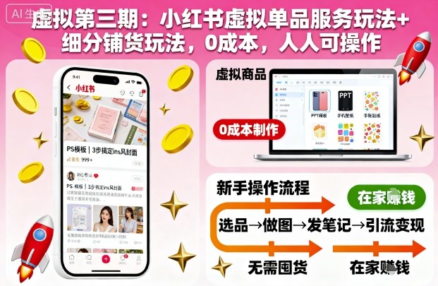 虚拟第三期：小红书虚拟单品服务玩法+细分铺货玩法，0成本，人人可操作-心思维创富网_网上创业教程_网络创业项目